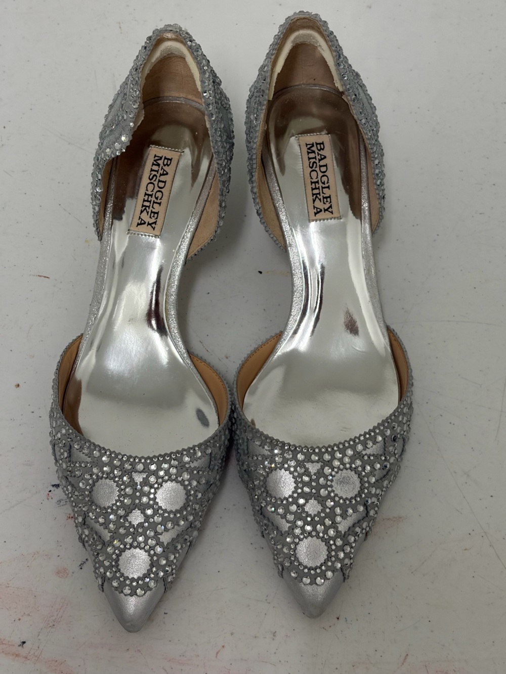 Badgley Mischka Silver Crystal-Embellished D'Orsay Heels